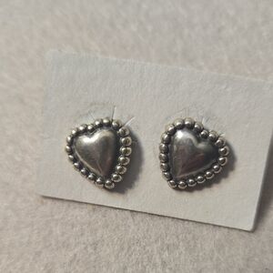 Vintage Silver Heart Stud Post Earrings - Classic Beaded Edge